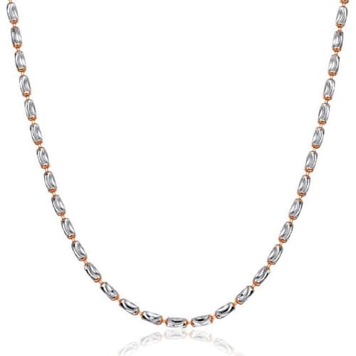 New Pure 18K White Gold Necklace Chain Women AU750 Gold Beads Chain Necklace