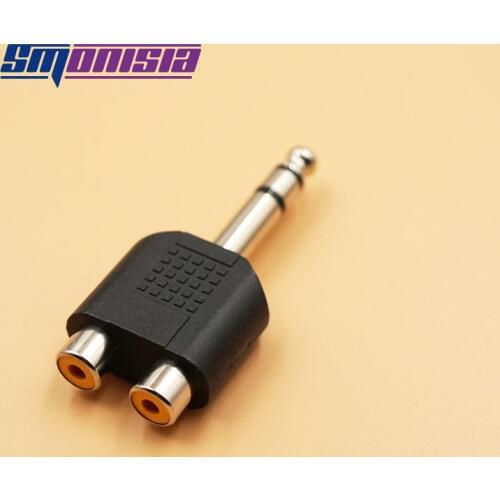 Smonisia 10pcs Audio Aux 6.35Mm 1/4" To 2 Rca Male To Female Stereo Mono Headphone Plug Jack Splitter Adapter