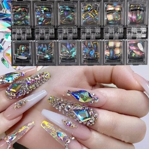 12 grids/box AB nail art diamond gem 3D nail sequin crystal rhinestone glass nail art decoration
