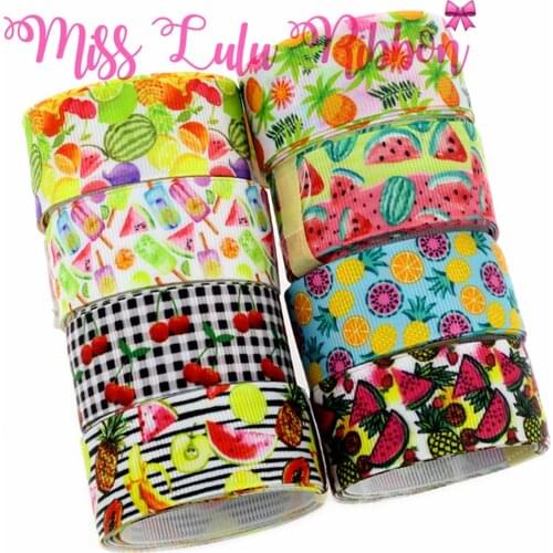 16mm-75mm Fruit Series Watermelon Cherry Pineapple Printed Grosgrain Ribbon/Foe Hair Band Making DIY Gift Packing 50yards/roll
