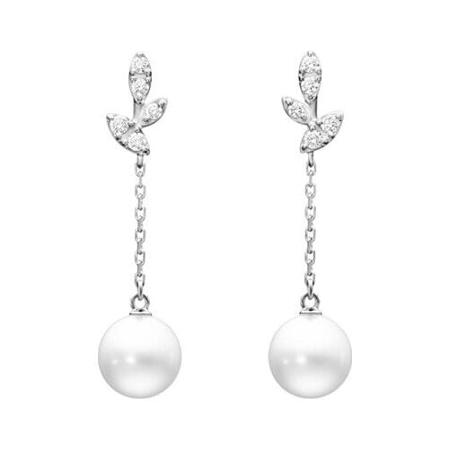 925 Sterling Silver Womens Zircon Natural Freshwater Pearl Leaf Earrings 2020 Fashion Long Jewelry Girls Gift Black Friday Deal