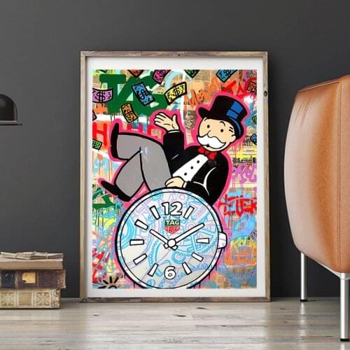 Alec Monopolyingly On Clock Time Canvas Prints Paintings Graffiti Modern Picture for Living Room Poster Wall Art Home Decoration