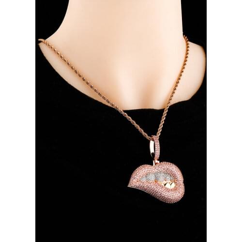 Iced Out Sexy Lip Pendant Full Cubic Zirconia Necklace Hip Hop Tennis Chain Charm Jewelry For Men Women Gift