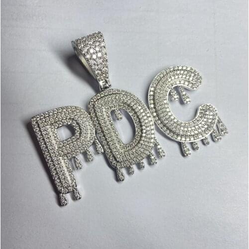 Moisangna S925 Silver Iced Out Diamond Letter PDC Full Synthetic Moissanite Gemstone Hip Pop Pendant Necklace