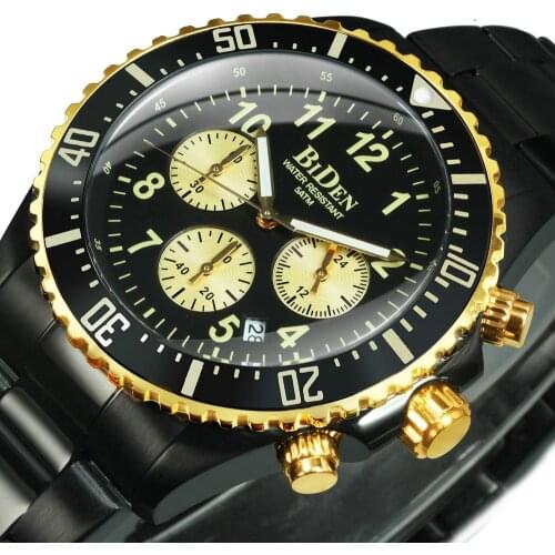 BIDEN Military Watch for Men Quartz Wristwatches Fashion Casual Calendar Chronograph Luxury Watches Steel Strap часы мужские