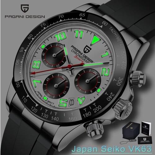 Pagani Design New 2021 Sport Chronographs Quartz Waterproof 100M Luminous Watches mens Sapphire VK63 Rubber Luxury Mens watch