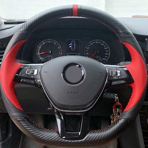 Black Genuine Leather DIY Soft Car Steering Wheel Cover For Volkswagen VW Golf 7 Mk7 New Polo Passat B8 Sharan Jetta Tiguan