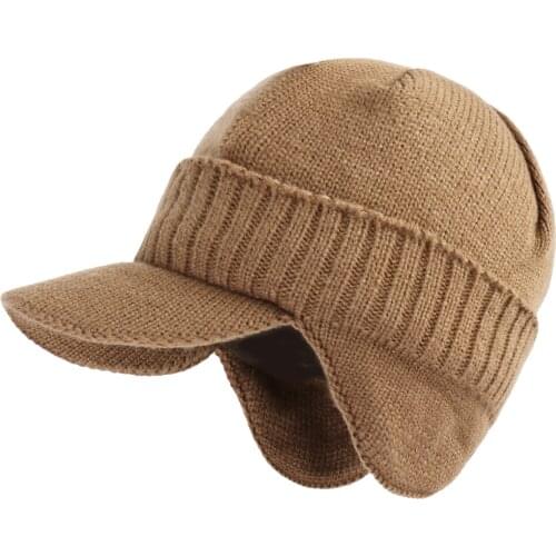 Connectyle Mens Outdoor Newsboy Winter Skull Hat Soft Warm Hat EarflapThick Knitted Brim Beanie Daily Cap with Visor