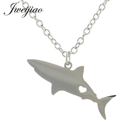 JWEIJIAO Color Shark Fish Statement Necklace For Women Men Chocker Pendant Stainless Steel Metal Charm Gift SKU46