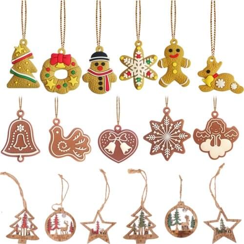 Wooden Charms Gingerbread Man Deer Snowman Christmas Ornaments Xmas Tree Hanging Pendant Party Home Drop Decorations