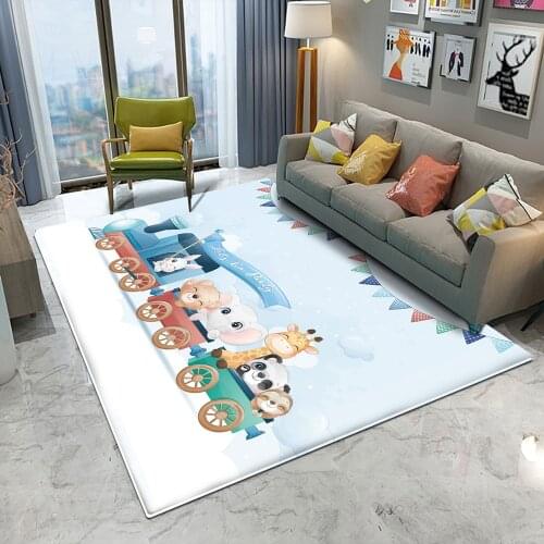Train Animal Panda Bear Pattern Children Comfortable Carpet Non-Slip Children Flannel Carpet Baby Rectangle Carpet Baby Play Mat