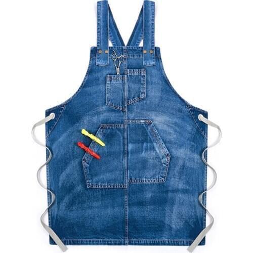 Apron work Korean fashion custom printed logo barista milk tea shop hairdressing manicure denim overalls men and women