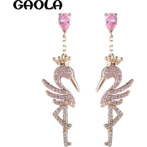 GAOLA Trendy Micro Paved Shining Cute Peacock Earring Clear Cubic Zirconia 3 Colors Long Earrings for Girls GLE10008