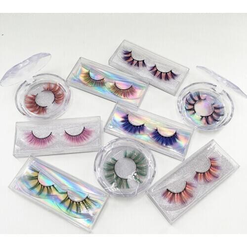 Colorful Faux Mink Eyelashes High Quality Colored Eyelash Strips With Round Rectangle Case