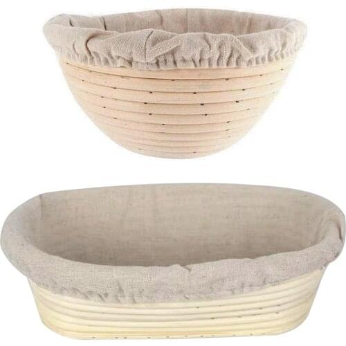 Round/Oval Rattan Fermentation Woven Dough Basket with Cloth Cover Baking Bread baguette Proofing Proving Storage Baskets