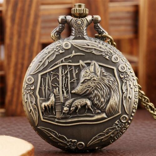 Foxes Pattern Antique Bronze Quartz Pocket Watch Retro Necklace Pocket Clock Fob Chain Dropshipping