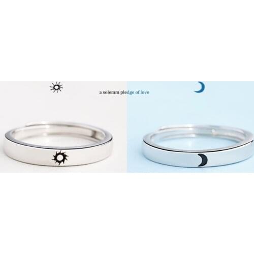 Fashion couple ring sun moon lovers finger ring jewelry silver color paired rings for couples Valentines Day gift accessories