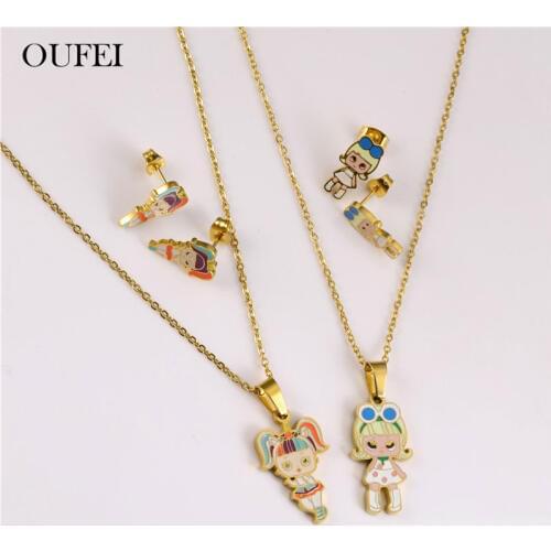 OUFEI Stainless Steel Jewelry Sets Girl Necklace Earrings Set Fashion Jewelry Accessories Gifts For Women Free Shipping