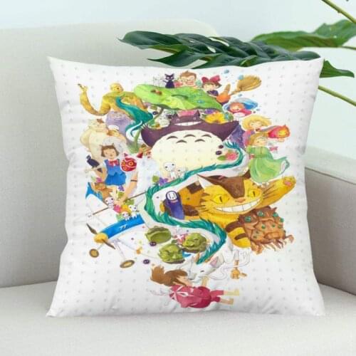 Totoro Pillow Cover Bedroom Home Office Decorative Pillowcase Square Zipper Pillow Cases Satin Soft