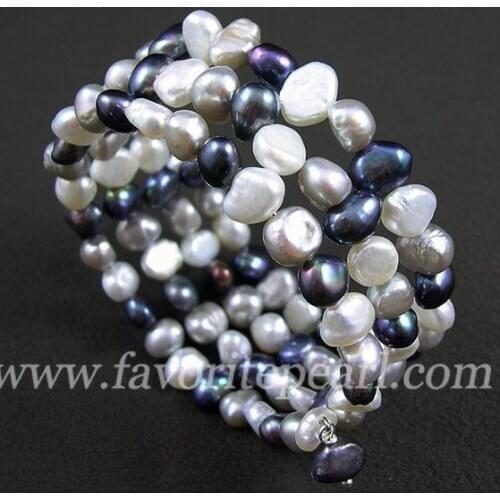 New Arrival Favorite Pearl Bracelet Triple Row 7-8mm Mixes Gray Color Natural Freshwater Pearl Bracelet Handmade Fine Jewelry