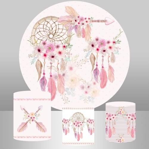 Baby Shower Girl 1st Birthday Party Decoration Dessert table banner Cylinder Cover Dreamcatcher Round Backdrop Cover Circle