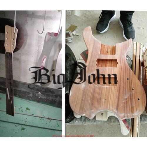 New Big John semi-finished 6 strings fretless electric bass guitar in natural with zebra wood body without hardware F-3403