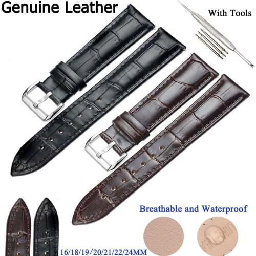 Genuine Leather Watch Strap Stainless Steel Buckle Butterfly Clasp Man Watch Band 18mm 20mm 22mm Watchband Leather Strap D20