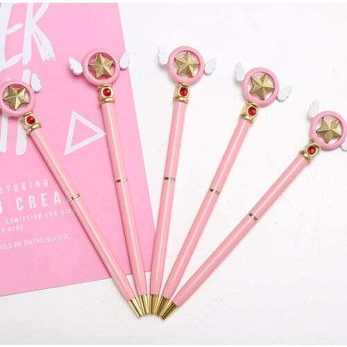 Anime Cardcaptor 0.5mm Gel Pen Metal Magic Stick Ballpoint Ball Star Pen SAKURA Cosplay Props Ballpen Popular School Stationery