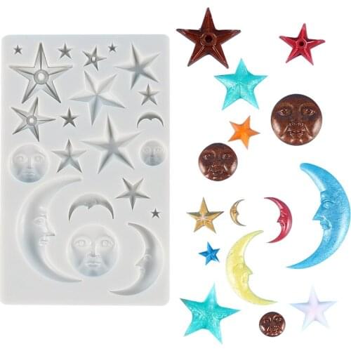 Sun Moon Stars Face Silicone Mold Sun Face Cake Decorating Tools Fondant Chocolate Cupcake Candy Gum Paste Baking Soap Mold