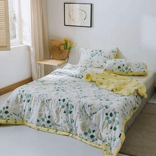 Papa&Mima Colored leaves Print Quilting Summer Quilt Twin Queen Size Throws Blanket Cotton Bedding Plaid Bedspread