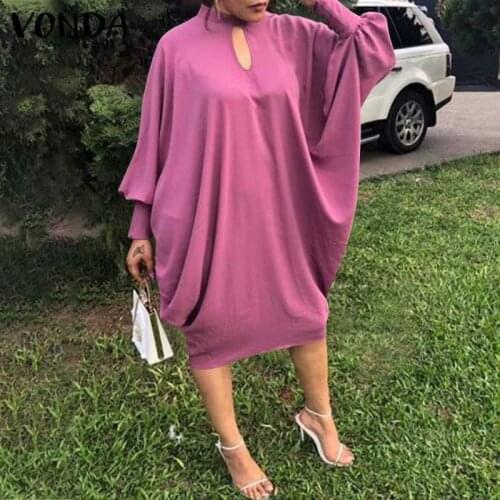 Loose Dress 2021 VONDA Vintage Long Sleeve Party Dresses Elegant Midi Dress Office Ladies Sundress Robe Femme Bohemian Vestidos