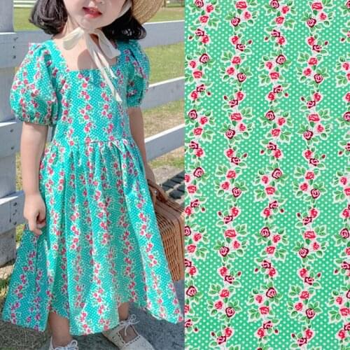 Green Background Wavelet Dot Safflower Pure Cotton Fabric For Dress Tissus Au MÈTre Telas Por Metro Tissu Vestidos Sewing Tela