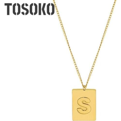 TOSOKO Stainless Steel Jewelry S Letter Square Necklace Fashion Clavicle Chain For Women BSP729
