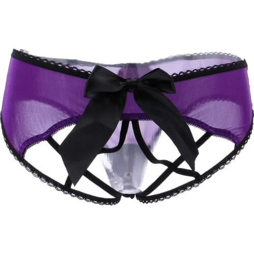 Open Butt Briefs Women Sexy Hollow Out Lace Bandage G-string Floral Panties Ladies Crotchless Sexy Thong