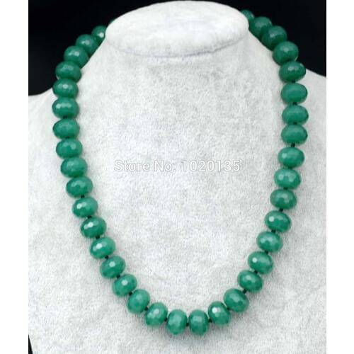 Wow! green jade roundel faceted 10*14mm necklace 18" nature wholesale bead discount gift FPPJ
