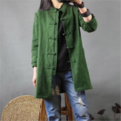 Cotton Linen Windbreaker Lady Chinese Style Buckle Retro Women Coat Literary Single Layer Jacquard Cardigan Casual Jacket f1068