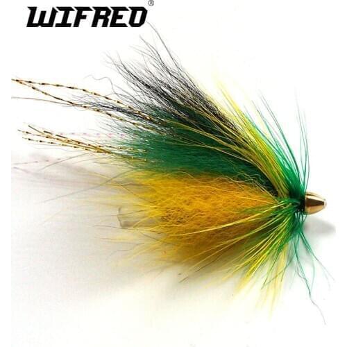 Wifreo 4PCS Steelhead Salmon Plastic Tube Fly Green & Orange Color Fishing Flies Flash Tail