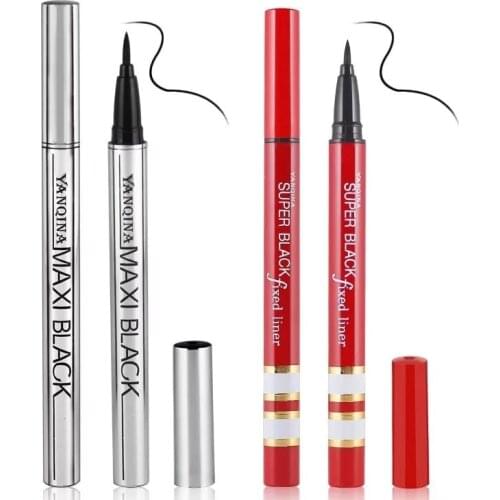 YANQINA Cool MAXI black eyeliner pencil quick dry in silver/red tube waterproof long lasting natural black liquor