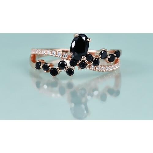 GEMS BEAUTY Rose Gold Filled Sterling Silver Twisted Rings Oval Cut Black Simulant Diamond Handmade Rings For Women Gift