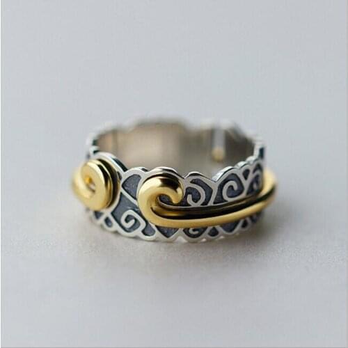 Fashion 925 Sterling Silver Thai Style Monkey Kings Cufflink Color Bump Pattern Open Rings For Women Anillos Mujer Bijoux SR238