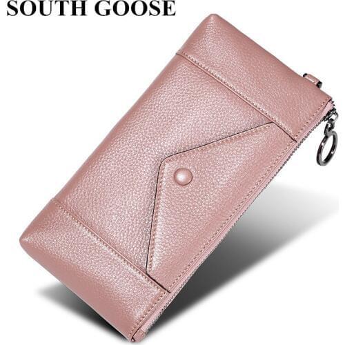 SOUTH GOOSE 2020 Wristlet Wallet Women Genuine Leather Purse Female Long Zipper Clutch Coin Purse Pocket Card Holder Money Bag