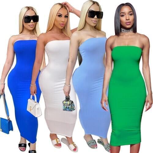 Echoine S-5XL Women Long Maxi Dress Strapless Stretch Beach Sexy Bodycon Solid Color Elegant Chic Street Dresses Ladies Vestidos