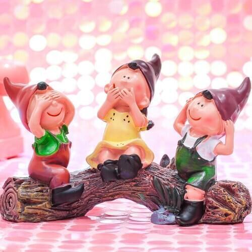 1Pcs Don't listen or talk Three Baby Home Decor Miniatures Fairy Garden Moss Terrarium Resin Crafts Decorations Stakes Craft