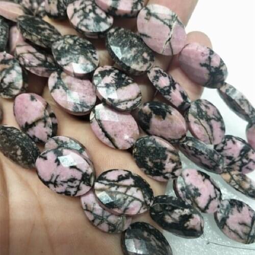 10PCS Nature Faceted Rhodonite Gem Stone Oval Shape Rose Quartz Black Onyx Turquoise Beads Size 13X18MM For Women Bracelets MakE