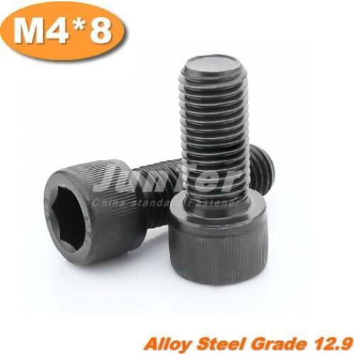 100pcs/lot DIN912 M4*8 Grade12.9 Alloy Steel Hex Socket Head Cap Screw