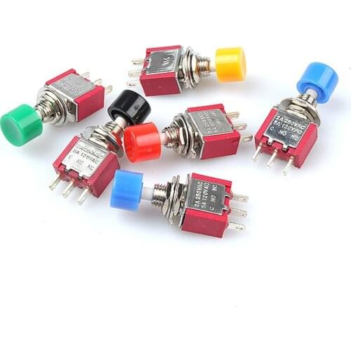 5Pcs Red Green Black Yellow WHITE BLUE 3Pin 1COM 1NO 1NC6mm Mini Momentary Push Button Switch Toggle Switches DS-612/ PS-102