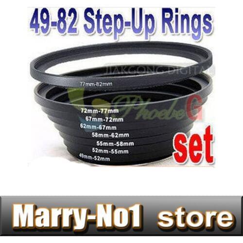 8pcs 49-52-55-58-62-67-72-77-82 mm Metal Step Up Rings Lens Adapter set Free shipping +Tracking Number