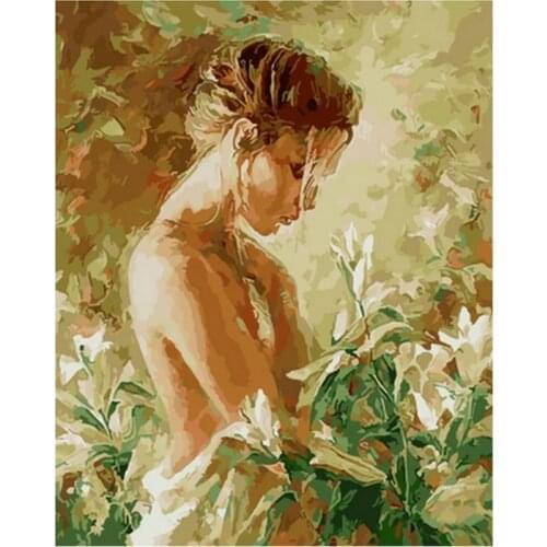 Frameless diy paintings by numbers wall decor painting on canvas for home decor 4050cm lady with lily