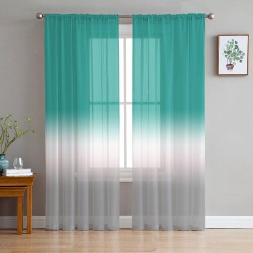 Turquoise Gray Gradient Sheer Curtains for Living Room Bedroom Tulle Window Drapes for Kitchen Decoration