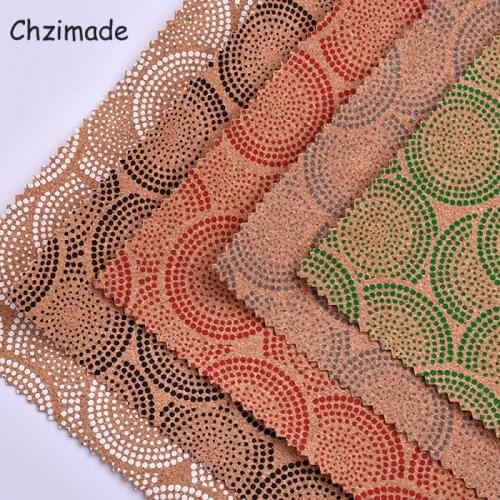 Chzimade A4 Vintage Circle Dots Printed Soft Cork Synthetic Leather Fabric For Garment Bags Wallet Diy Sewing Supplies